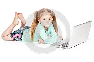 Grumpy Girl With Laptop Computer