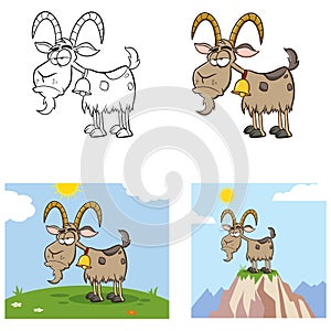 Grumpy Goat Cartoon Character. Set Vector Collection