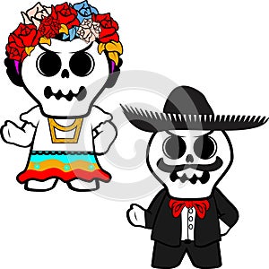 Grumpy mexican kid skull cartoon couple