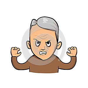 Grumpy old man. Flat vector illustration. Isolated on white background.