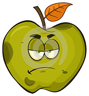 Grumpy Rotten Green Apple Fruit Cartoon Mascot Character