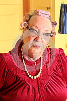 Grumpy Senior Granny with Curlers