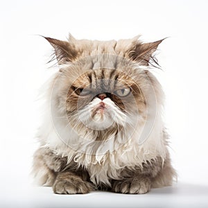 Grumpy Stray Cat In White Background