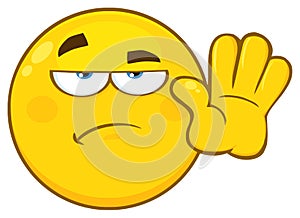Grumpy Yellow Cartoon Emoji Face Character Gesturing Stop