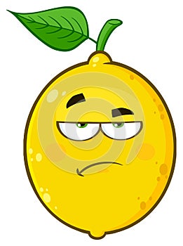 Grumpy Yellow Lemon Fruit Cartoon Emoji Face Character With Sadness Expression.