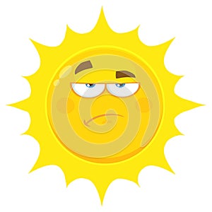 Grumpy Yellow Sun Cartoon Emoji Face Character With Sadness Expression.