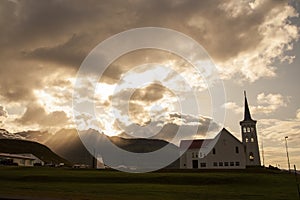 Grundarfjordur church at sunset, Snaefellsnes, Iceland