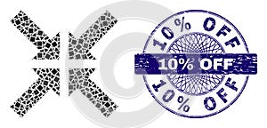 Grunge 10 percent Off Stamp Seal and Geometric Pressure Arrows Mosaic