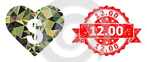 Grunge 12.00 Stamp and Love Price Polygonal Mocaic Military Camouflage Icon
