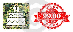Grunge 99.00 Stamp Seal And Marriage Cake Polygonal Mocaic Military Camouflage Icon