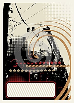 Grunge abstract city background with halftone elements.