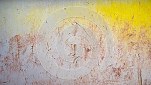 Grunge abstract old dirty weathered scratched rusty brown yellow metal steel wall texture rust background