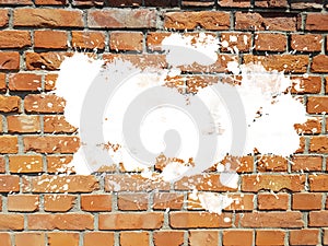 Grunge aged brick wall with white ink splatter splash drops background