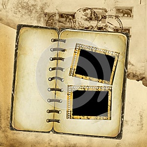Grunge album for design with envelope background
