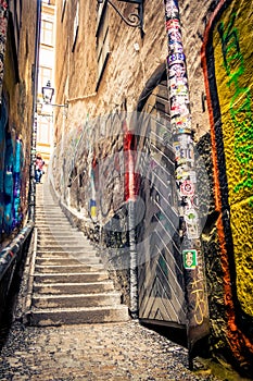 Grunge alleyway in Gamla stan, Stockholm, Sweden: MÃÂ¥rten Trotzigs grÃÂ¤nd photo