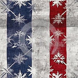 Grunge americana Christmas snowflake red blue white cottage style background pattern. Festive distress cloth effect for