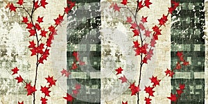 Grunge americana rustic Christmas holly leaf winter cottage style border. Festive distress cloth effect for cozy holiday