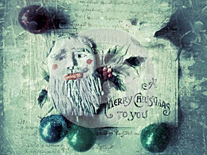 Grunge antique Christmas card with script