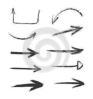 Grunge arrow vector set. Black grunge arrow brushes collection. Grunge arrow, direction
