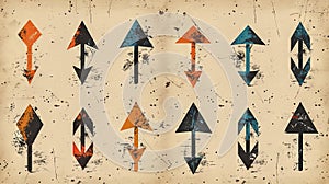 Grunge arrows on old paper background. Vector illustration. Eps 10