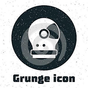 Grunge Astronaut helmet icon isolated on white background. Monochrome vintage drawing. Vector