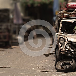 Grunge automobile, old, wrecked car