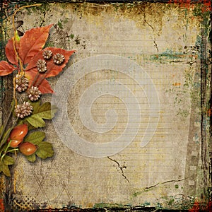 Grunge background with autumn leaves