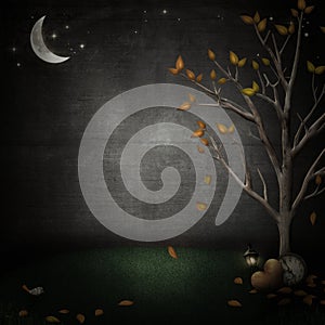 Grunge background with cute night time scene photo