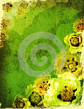 Grunge background with flowers frame on old paper