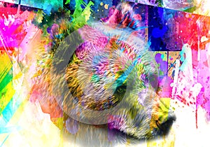 Grunge background with graffiti and painted bear