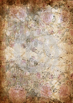 Grunge background with musical score