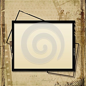 Grunge background with old filmstrip and frame
