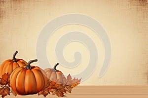 grunge background with pumpkins and maple leaves