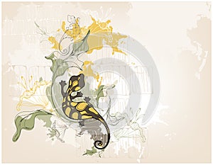 Grunge background with salamander