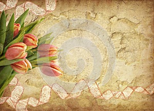 Grunge background with tulips