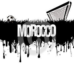 Grunge banner. Morocco with a soccer ball and gate