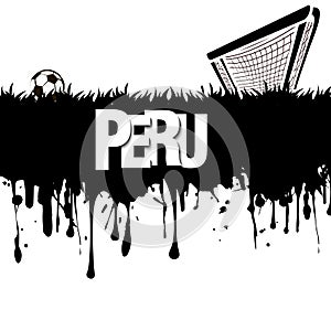 Grunge banner. Peru with a soccer ball and gate