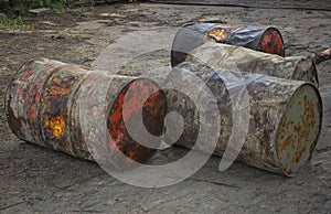 Grunge barrels in the backyard