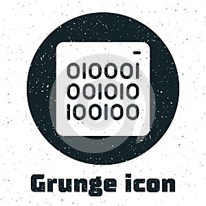 Grunge Binary code icon isolated on white background. Monochrome vintage drawing. Vector