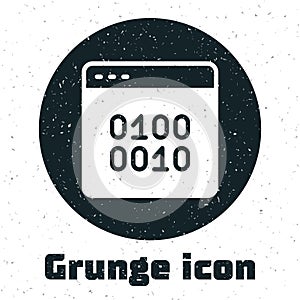 Grunge Binary code icon isolated on white background. Monochrome vintage drawing. Vector