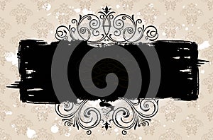 Grunge black banner background. Vintage patterned