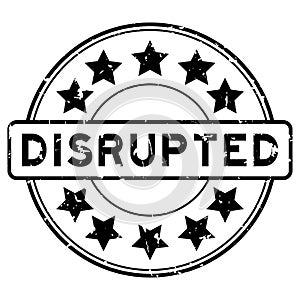 Grunge black disrupted word with star icon round rubber stamp on white background