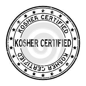 Grunge black kosher certified word square rubber stamp on white background
