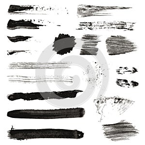 Grunge black rough brush strokes set. Set of black paint, ink brush strokes and lines. Abstract brush rough black