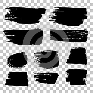Grunge black rough brush strokes vector set
