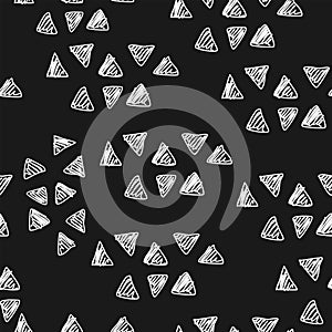 Grunge black triangles hand drawn doodle seamless pattern. Vector illustration