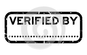 Grunge black verified by word with dot line for signature square rubber stamp on white background