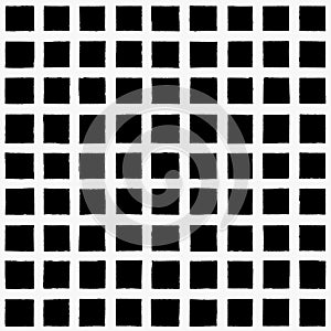 Grunge black and white checkered seamless pattern