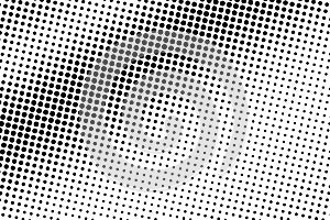 Grunge black and white halftone. Diagonal dotted gradient. Vintage effect vector texture. Retro dotted overlay
