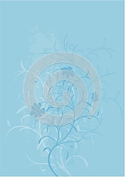 Grunge blue background with floral motives